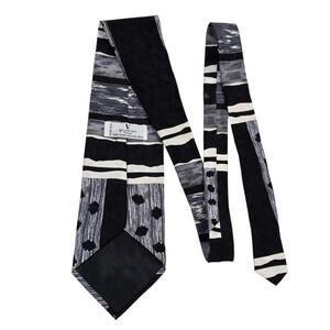 VALENTINO PIETRO Silk Abstract Pattern Necktie Hand Fashioned Italy Black Grey